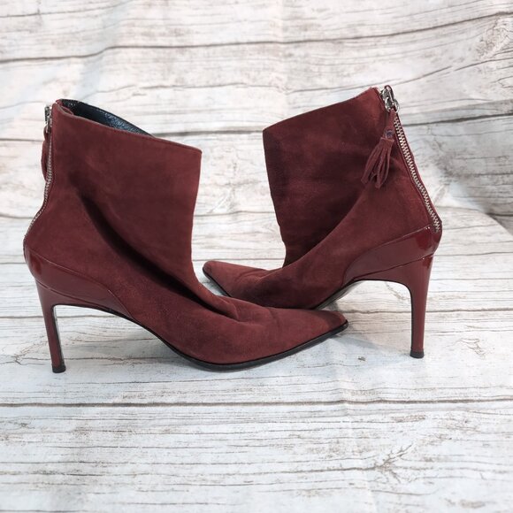 Giorgio Armani Suede Stiletto Ankle Boots Burgundy Pointed Toe Women US 6.5–7 - Picture 5 of 9